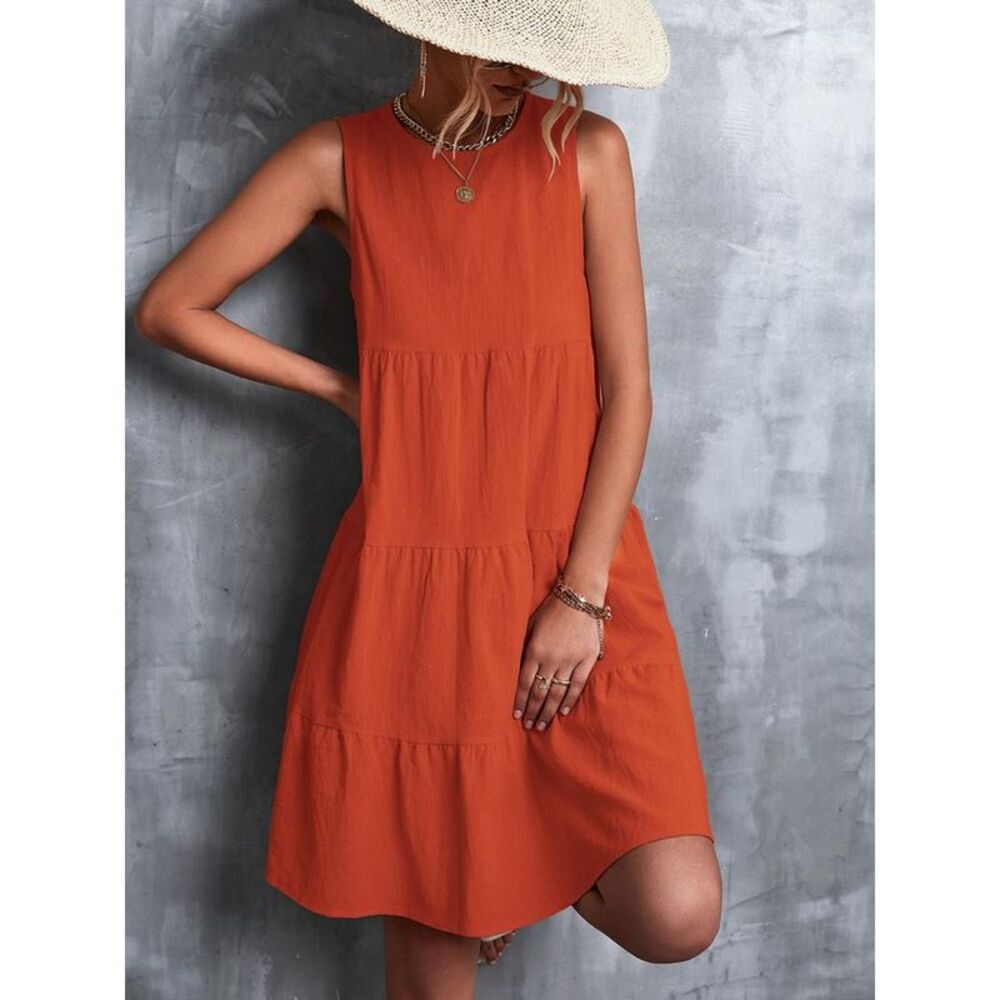 Everyday the Label Tiered Mini Dress Relaxed Fit Women Orange Dresses